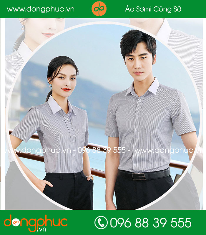 Đồng phục áo sơ mi kẻ cổ trắng cộc tay